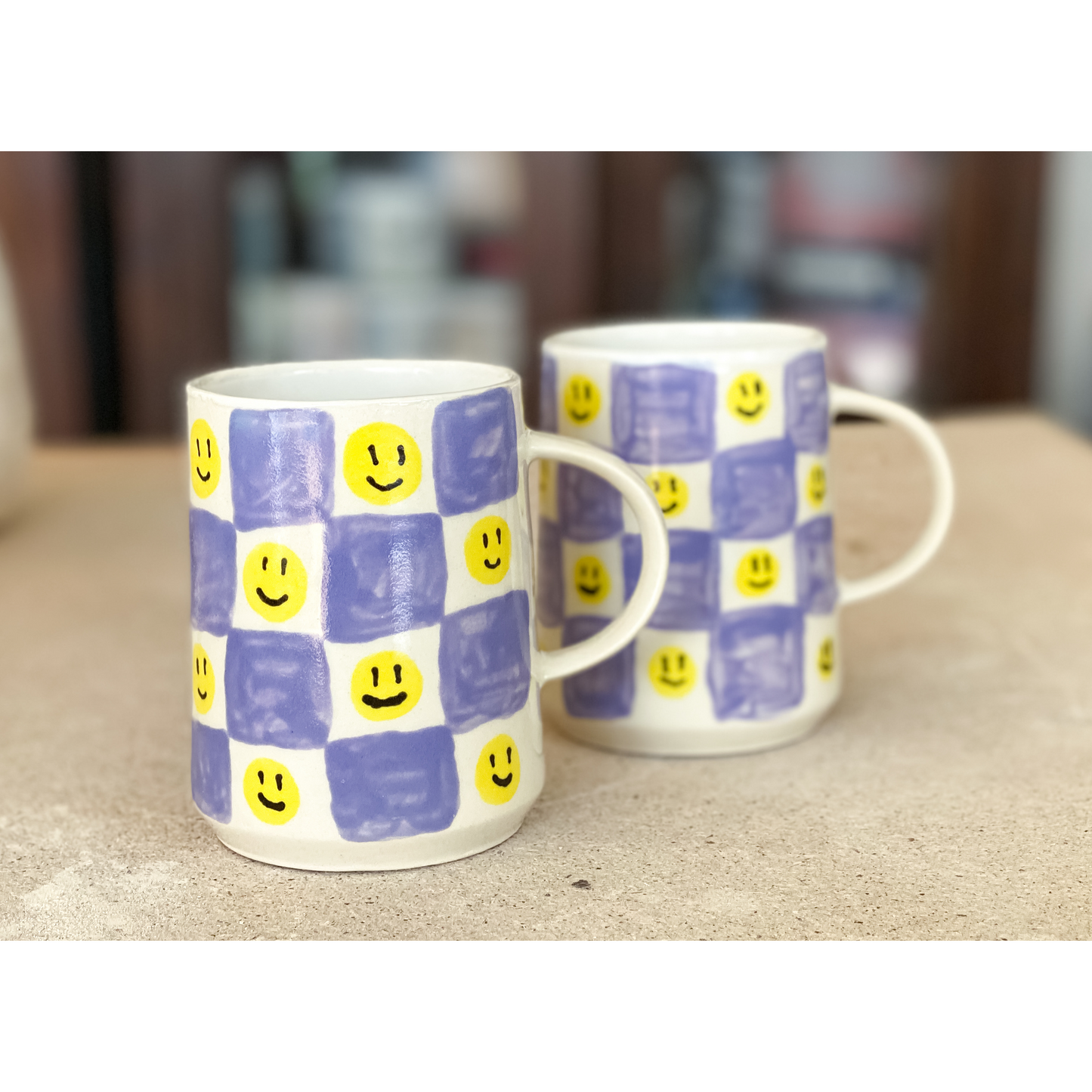 Mug - Smiley Purple Checkered